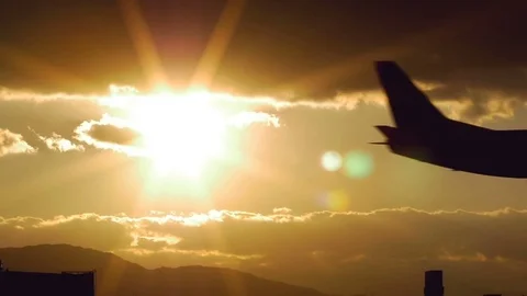 Jet Air plane landing over amazing sunset Stock Footage 71242290