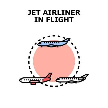 Jet airliners flying around circular path illustration Illustrazione stock