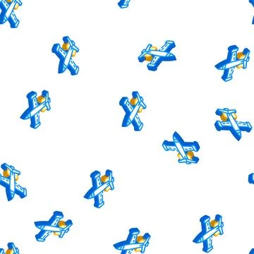 Jet airplane isometric icon seamless pattern Stock Illustration