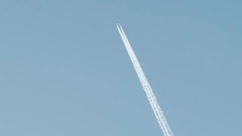 Jet Airplane Leaving Long White Contrail Stock Footage 345549474