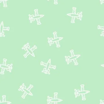Jet airplane line vector seamless pattern Stock Illustration