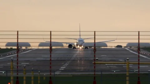 Jet Airplane Taking off the runway Stock Footage 116884296