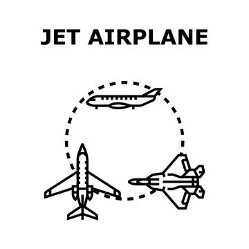 Jet airplane types including passenger private and fighter aircraft Stock Illustration
