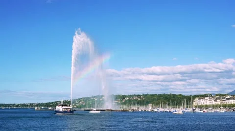 Jet d'Eau With Rainbow Stock Footage 66688745