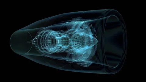 Jet engine 3D x-ray blue transparent isolated on black background Stock Footage 44496019