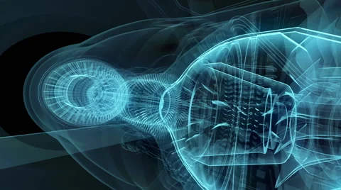 Jet engine 3D x-ray blue transparent isolated on black background Stock Footage 44496049