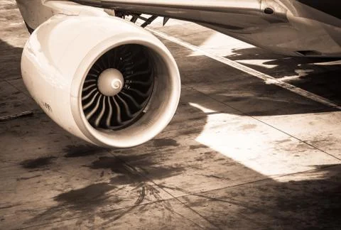 Jet engine of Air plane in sepia style Stock Photos