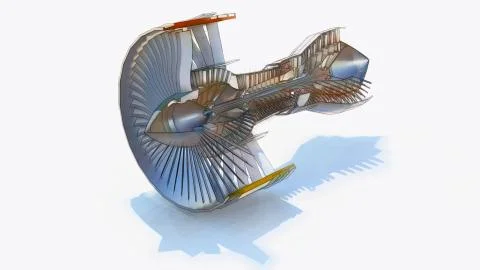 Jet engine aircraft. Computer illustration in the style of hand drawing. 3d r Fotos de archivo
