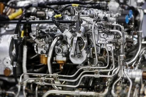 Jet engine. airplane engine side view close up Stock Photos