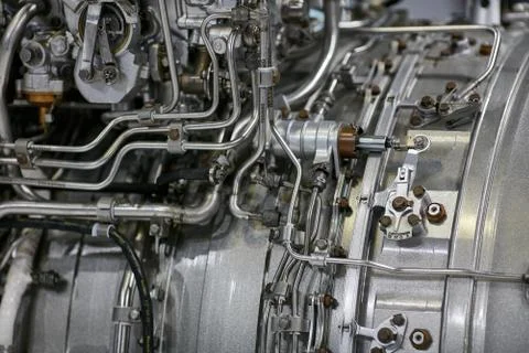 Jet engine. airplane engine side view close up Stock Photos
