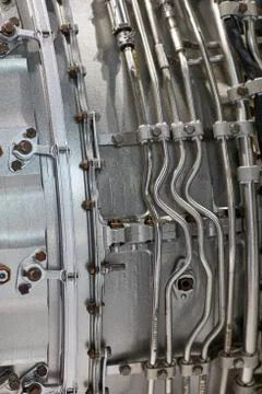 Jet engine. airplane engine side view close up Stock Photos