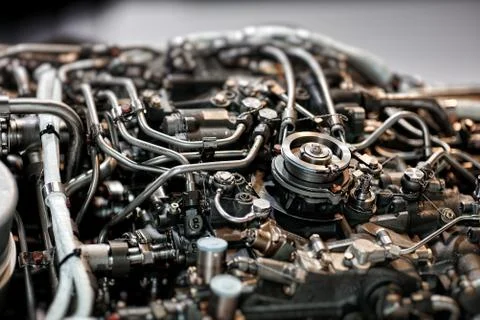 Jet engine. airplane engine side view close up Stock Photos