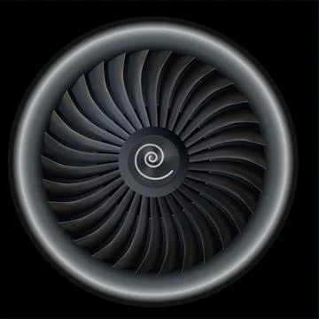 Jet engine close-up view on black background Stock Illustration