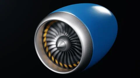 Jet engine, close-up view blades. Engine blades at the ends painted orange. Jet Stock Illustration