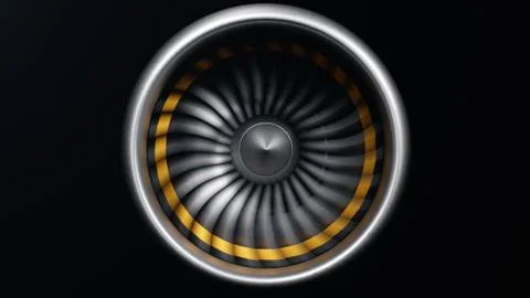 Jet engine, close-up view blades. Engine blades at the ends painted orange. Jet Stock Illustration