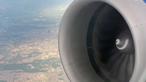 Jet Engine Detail View Over Japan From Airliner   Stock Footage 336816557