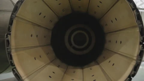 Jet engine exhaust nozzle interior close up in aircraft hangar Stock Footage 336744989