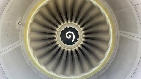Jet Engine Fan Blades in Action Stock Footage 125621909