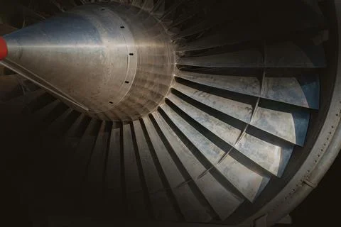 Jet Engine Fan Blades Close-Up with High-Strength Alloy Finish Stock Photos