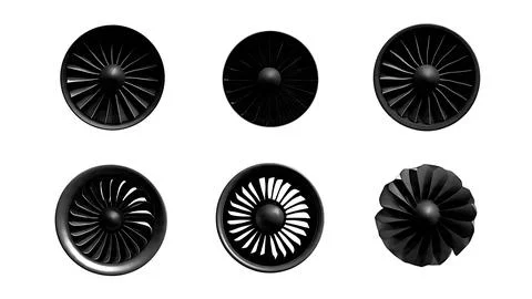 Jet Engine Front View Turbine Blade Black Silhouettes Pack Stock Illustration