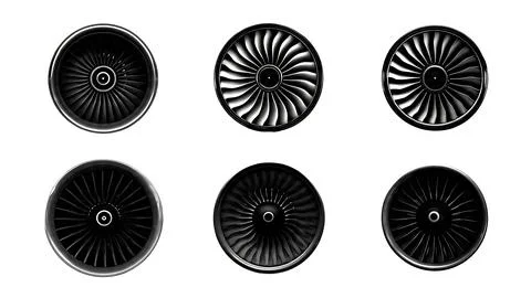 Jet Engine Front View Turbine Blade Black Silhouettes Pack Stock-Illustration