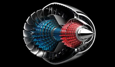 Jet engine inside - on black background Stock Illustration