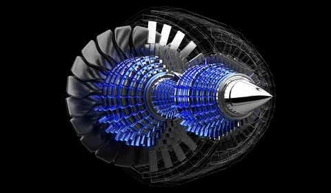 Jet engine inside - on black background Stock Illustration