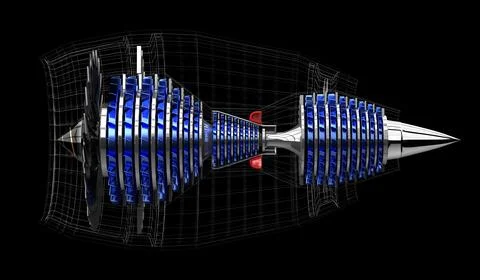 Jet engine inside - on black background Stock Illustration