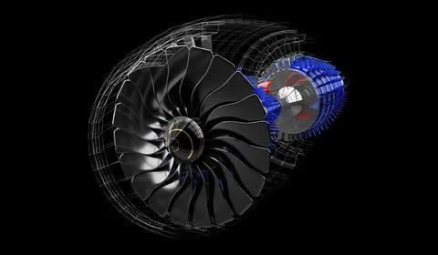 Jet engine inside - on black background Stock Illustration
