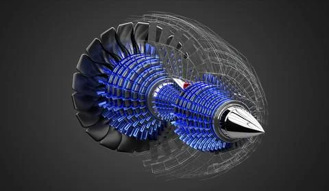 Jet engine inside - on grey background Stock Illustration