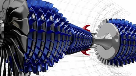 Jet engine inside, partly wireframe model Stock Footage 249062567