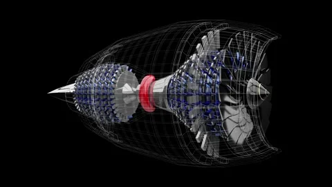 Jet engine inside, partly wireframe model Stock Footage 249064878