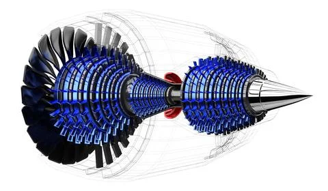 Jet engine inside - on white background Stock Illustration