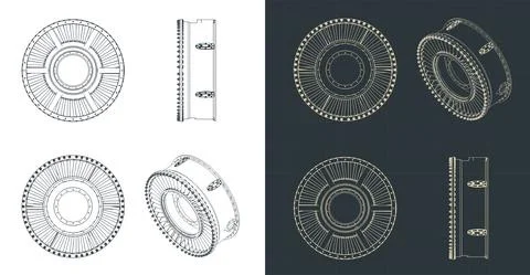 Jet engine intake casing blueprints Illustrazione stock