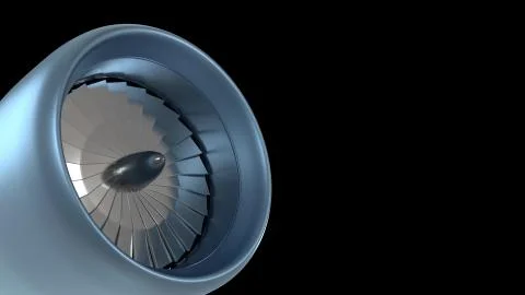Jet engine isolated on black background. 3d rendering Stock Illustration