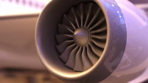 Jet engine on miniature airplane rotating movement Stock Footage 321741917