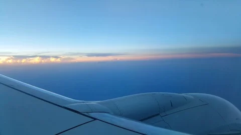 Jet engine over blue landscape Stock Footage 106790281