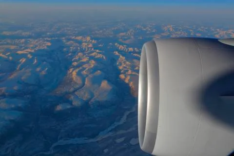 Jet Engine with sunset light shot from passenger window - November 2013 写真素材