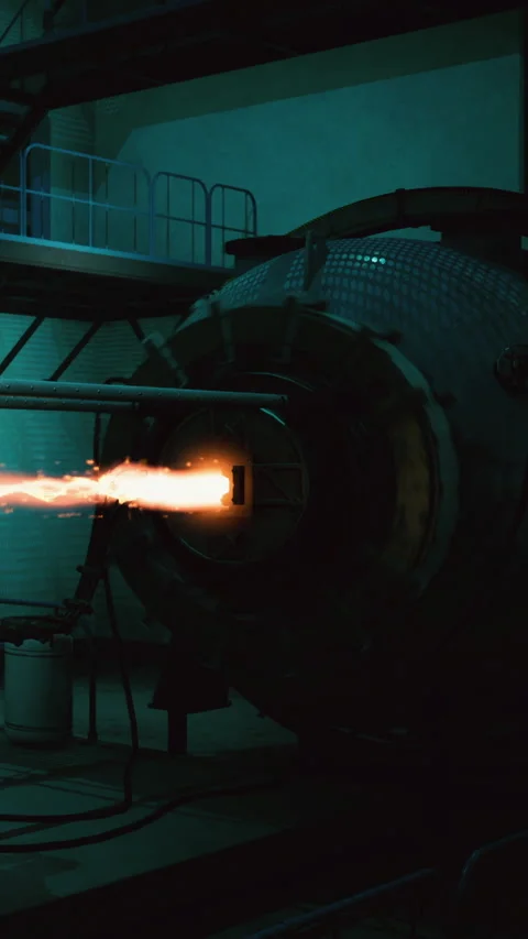 Jet engine test at research facility during evening hours Stock Footage 334263040