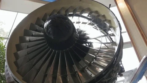 Jet engine, turbine blades of airplane Stock Footage 83548853