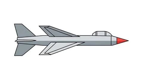 Jet fighter aircraft side view flat illustration with silver fuselage and r.. Stock Illustration
