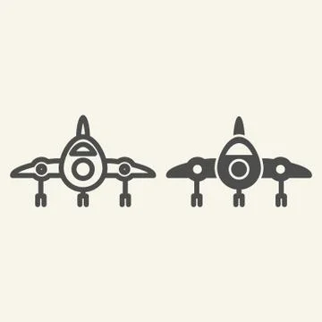 Jet fighter front view line and glyph icon. Airplane vector illustration Stock Illustration