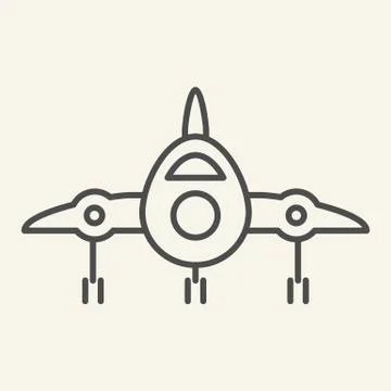 Jet fighter front view thin line icon. Airplane vector illustration isolated on Ilustración de archivo