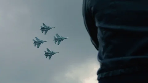 Jet fighter performing aerobatic flight at the airshow Stock Footage 69927653