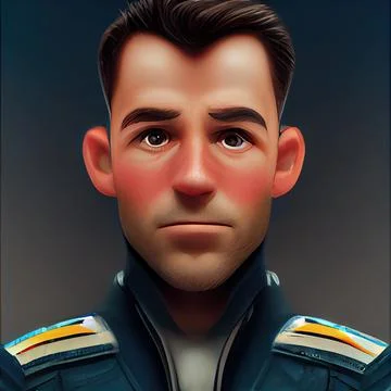 Jet fighter pilot without helmet portrait. Animated movie character design Stock Illustration