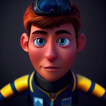 Jet fighter pilot without helmet portrait. Animated movie character design Stock Illustration