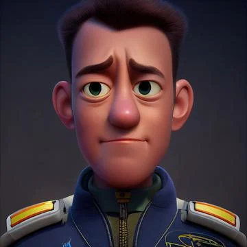 Jet fighter pilot without helmet portrait. Animated movie character design Stock Illustration