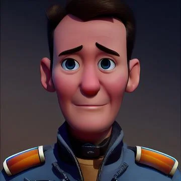 Jet fighter pilot without helmet portrait. Animated movie character design Stock Illustration