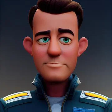 Jet fighter pilot without helmet portrait. Animated movie character design Stock Illustration