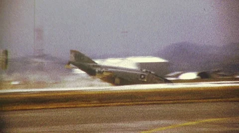 Jet FIGHTER Plane Runway Vietnam War CRASH LANDING 1960s Vintage Film Home Movie Stock Footage 8608136